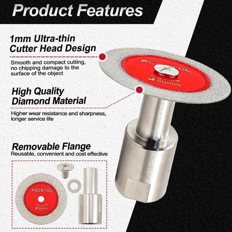 FOCSTOL Mini Diamond Glass Cutting Disc - 5pcs 2 Inch(50mm) Glass Saw Blade and 1pc 5/8''-11 Flange for Glass Jade Marble Granite Artificial Stone Porcelain Tile Ceramic - Image 5